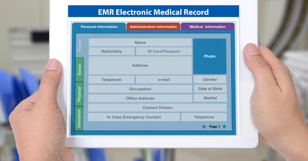 Medical Record Sample shown in an application on a tablet in hands