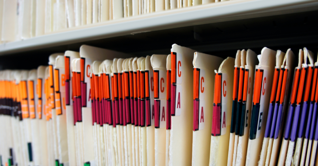 patient record management system in file cabinet