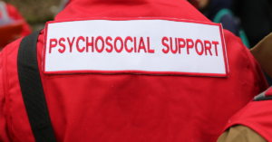psychosocial disability support top worn by a person, back view