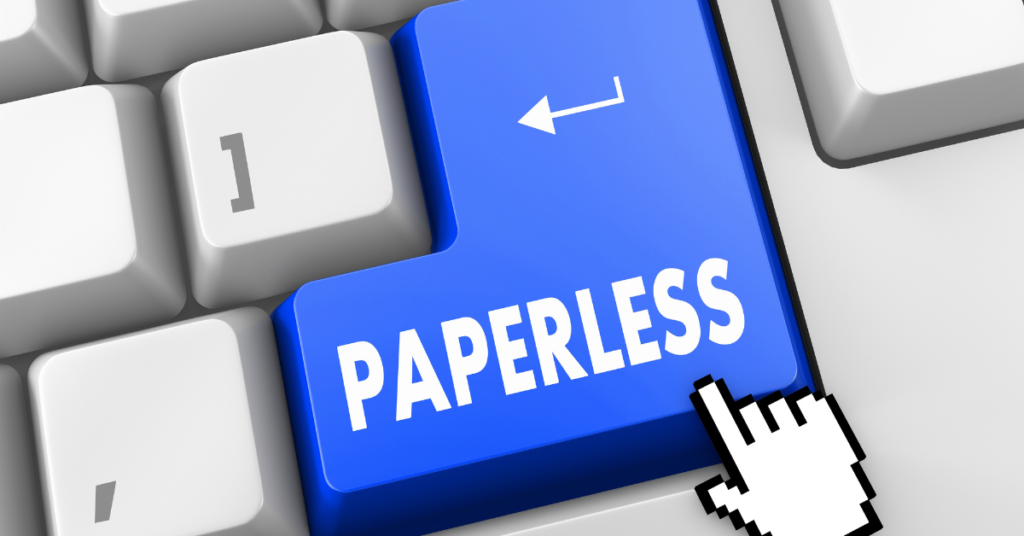 paperless trail shown by a paperless key button on keyboard